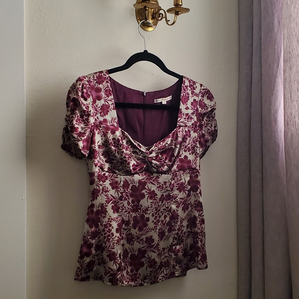 Y2K Silk Nanette Lepore Sweetheart Neckline Puff Sleeve Blouse